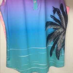 Vibrant Palm Print Sleeveless Golf Polos EUC